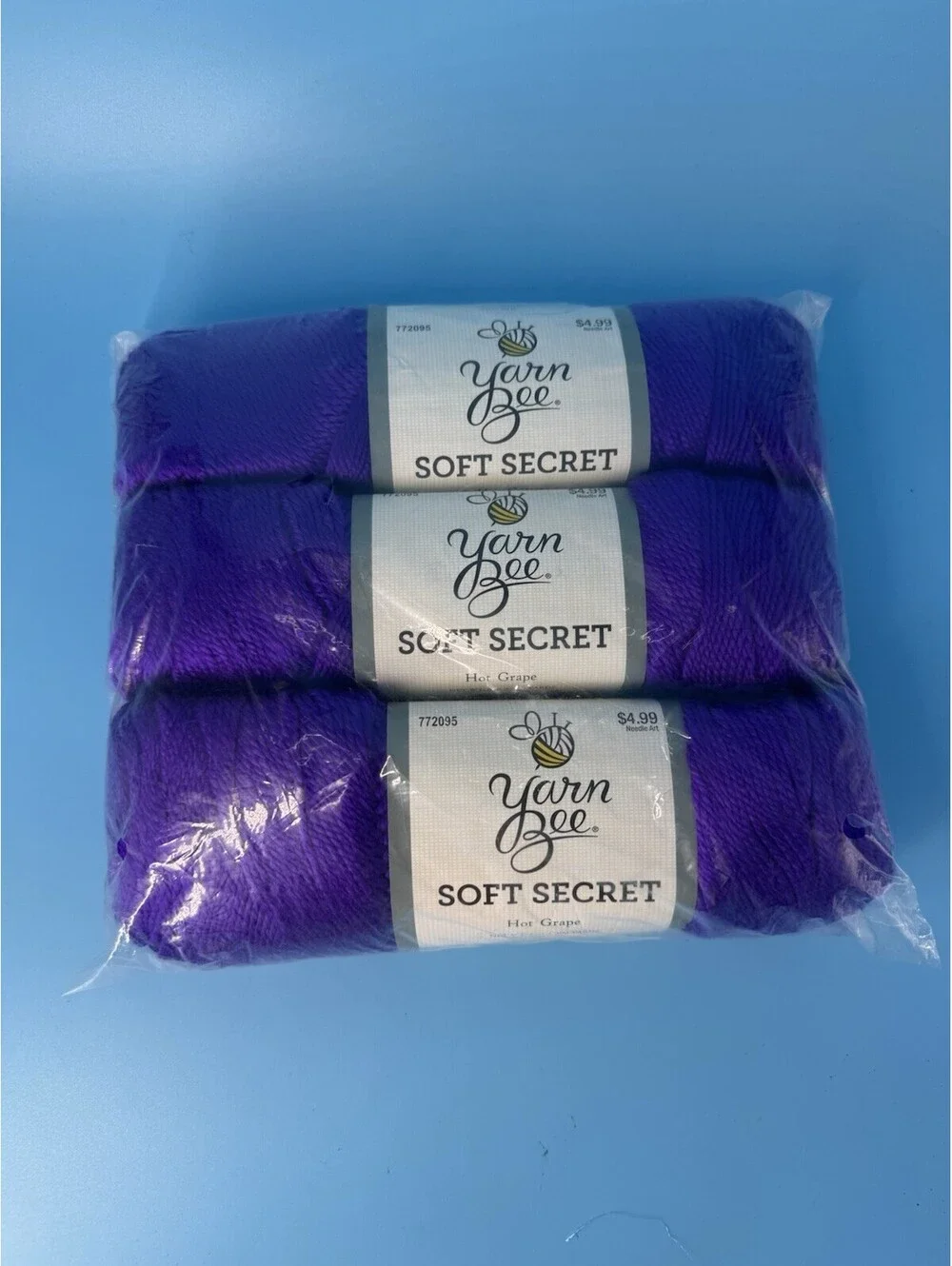 Yarn Bee Soft Secret Lot of 3 Skeins Hot Grape #86 Same Dye Lot 9157 NEW 300 Yds